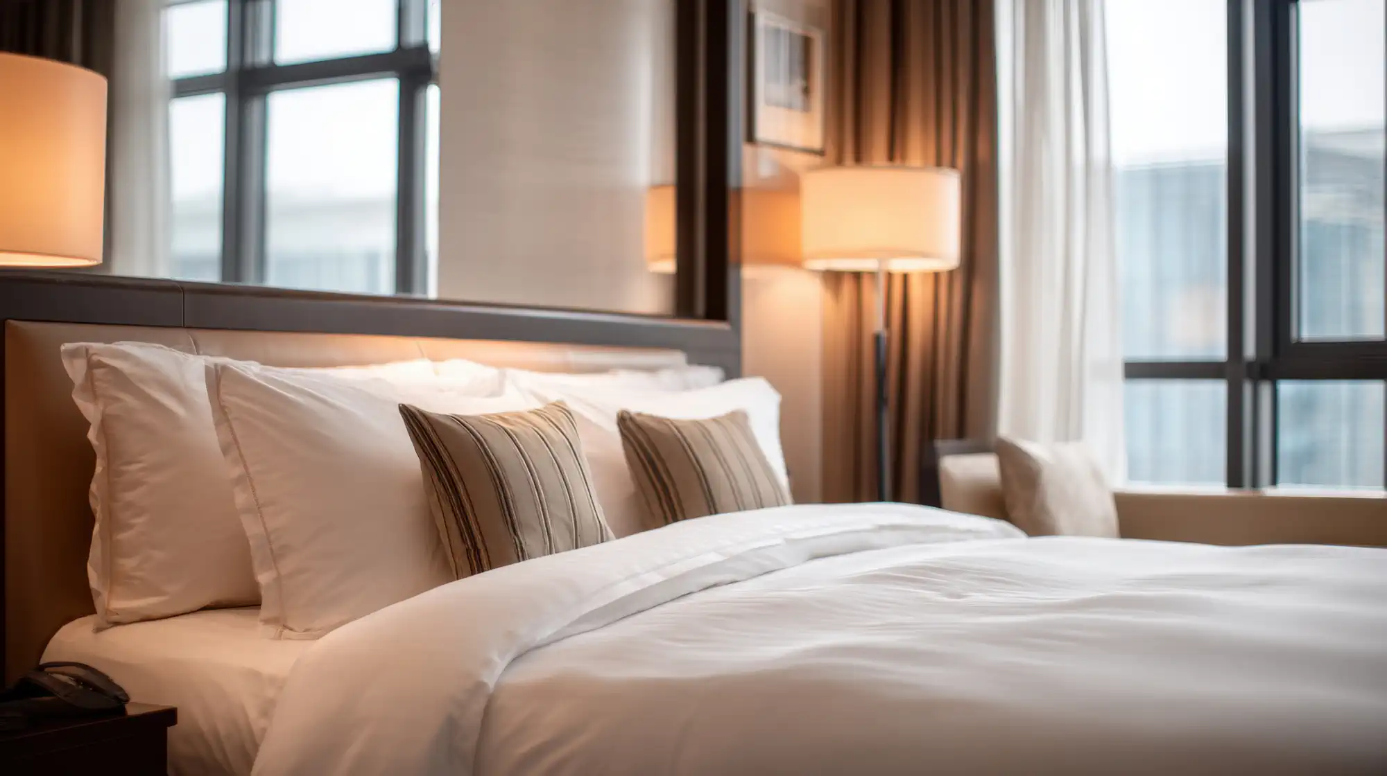 Hotel guest room with queen bed