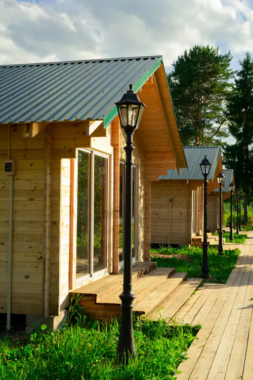 Row of cabins at a motel resort